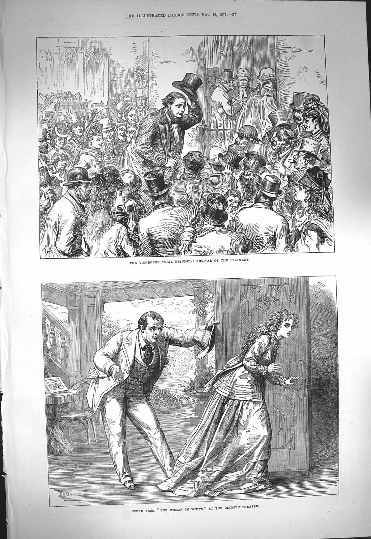 Old Antique Print 1871 Tichborne Trial Court Woman White Olympic Theatre 19th