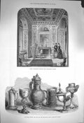 Old Antique Print 1871 Marie Antoinette Boudoir Kensington Tankards Cups 19th