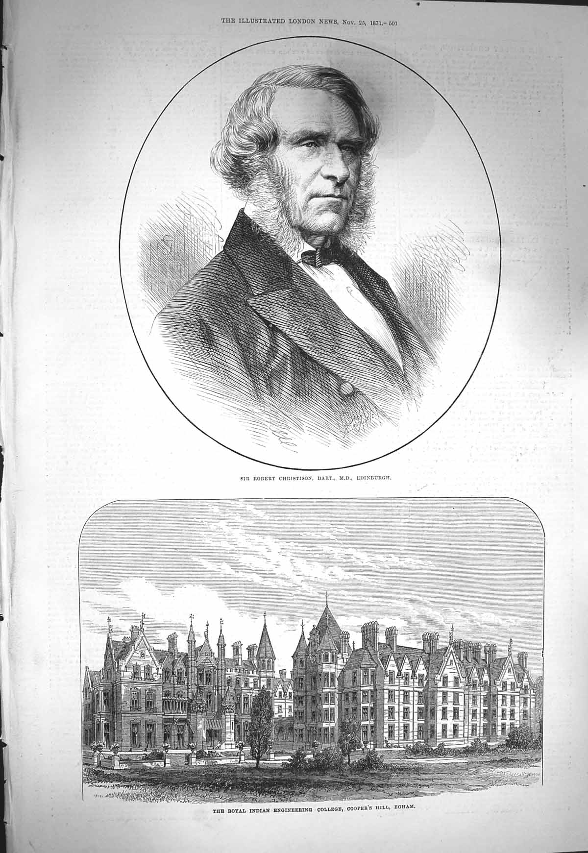 Old Antique Print 1871 Robert Christison Edinburgh College Cooper'S Egham 19th