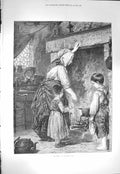 Old Antique Print 1871 La Soupe Children Mother House Fire Edward Caslan 19th