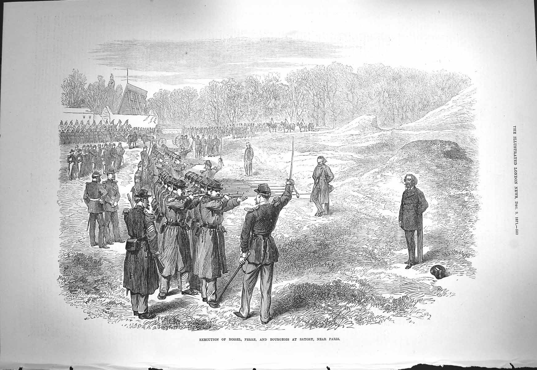 Original Old Antique Print 1871 Execution Rossel Ferre Bourgeois Satory Paris