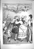 Original Old Antique Print 1871 Christmas Welcome Family Ladies Dresses Hughes