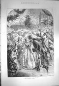 Original Old Antique Print 1871 Christmas Dance Long Time Ago Romance Staniland
