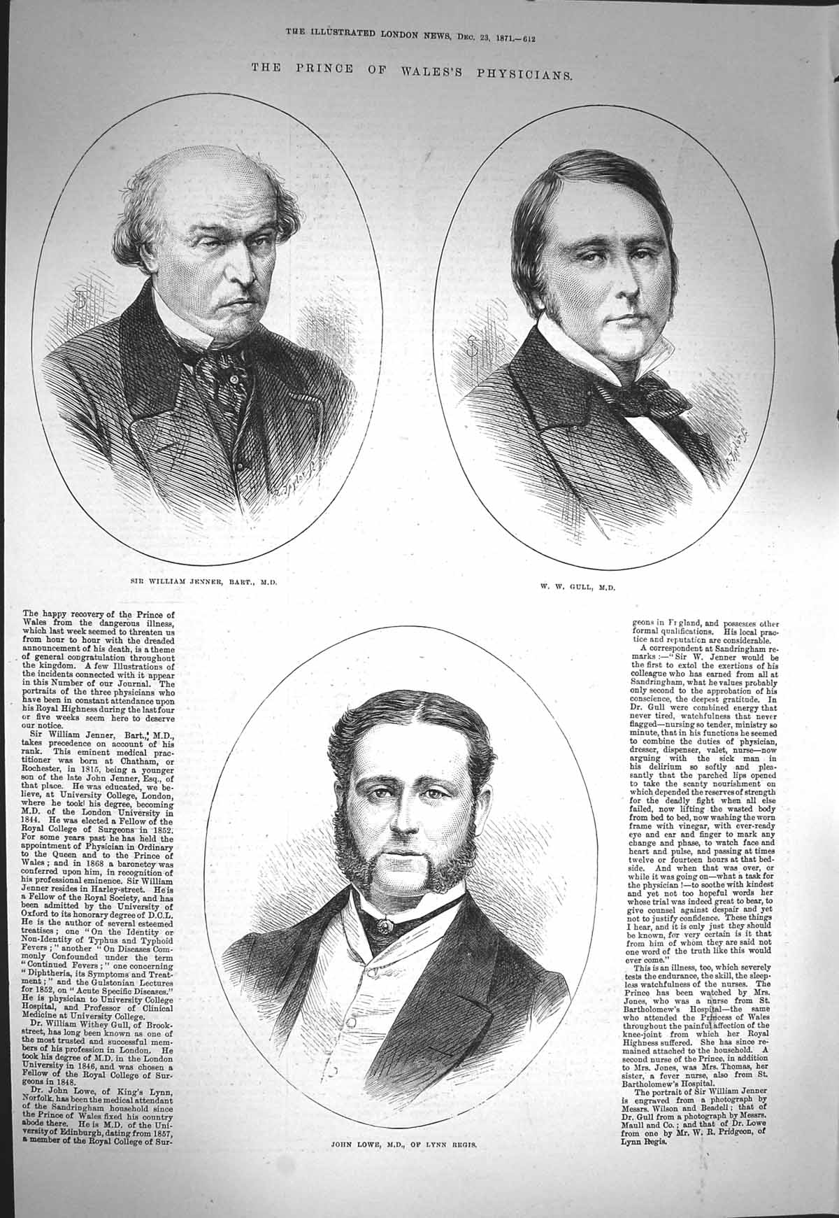 Old Antique Print 1871 Prince Wales Physicians John Lowe Gull Jenner Bart 19th