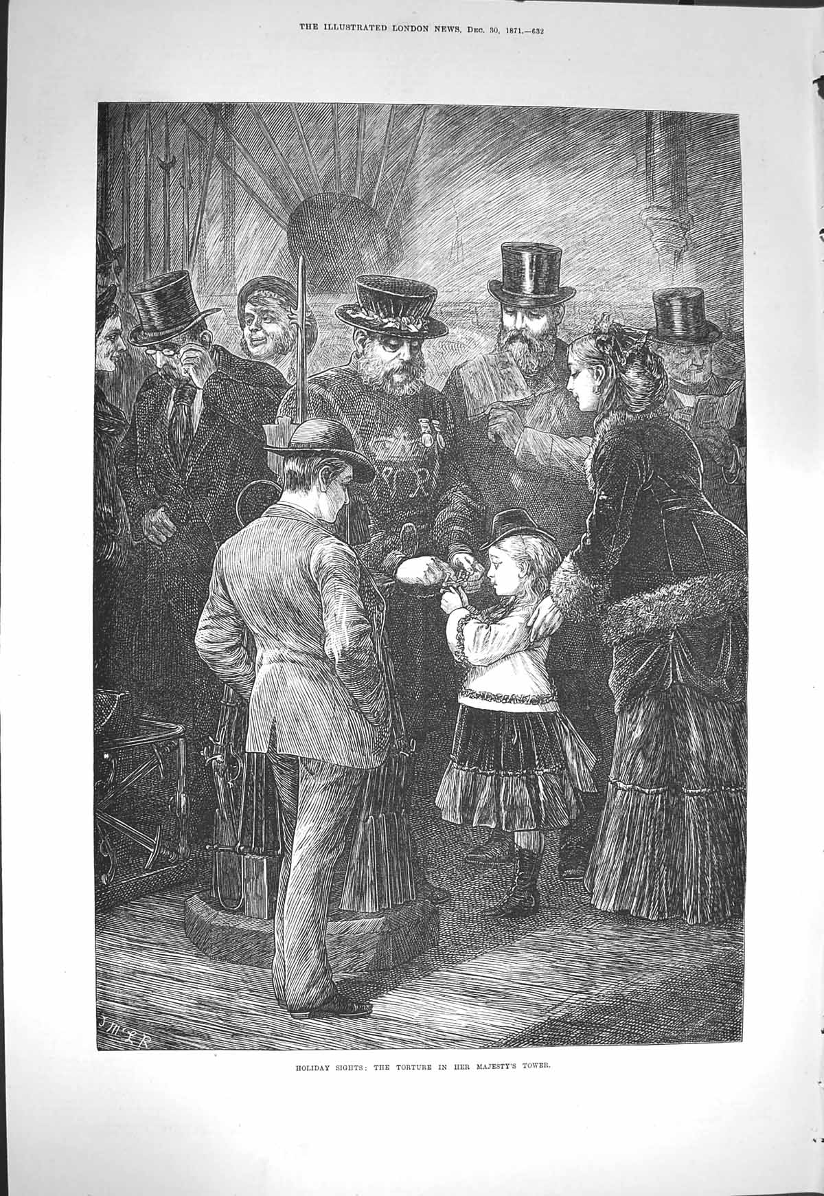 Original Old Antique Print 1871 Holiday Sights Torture Queen'S Tower London
