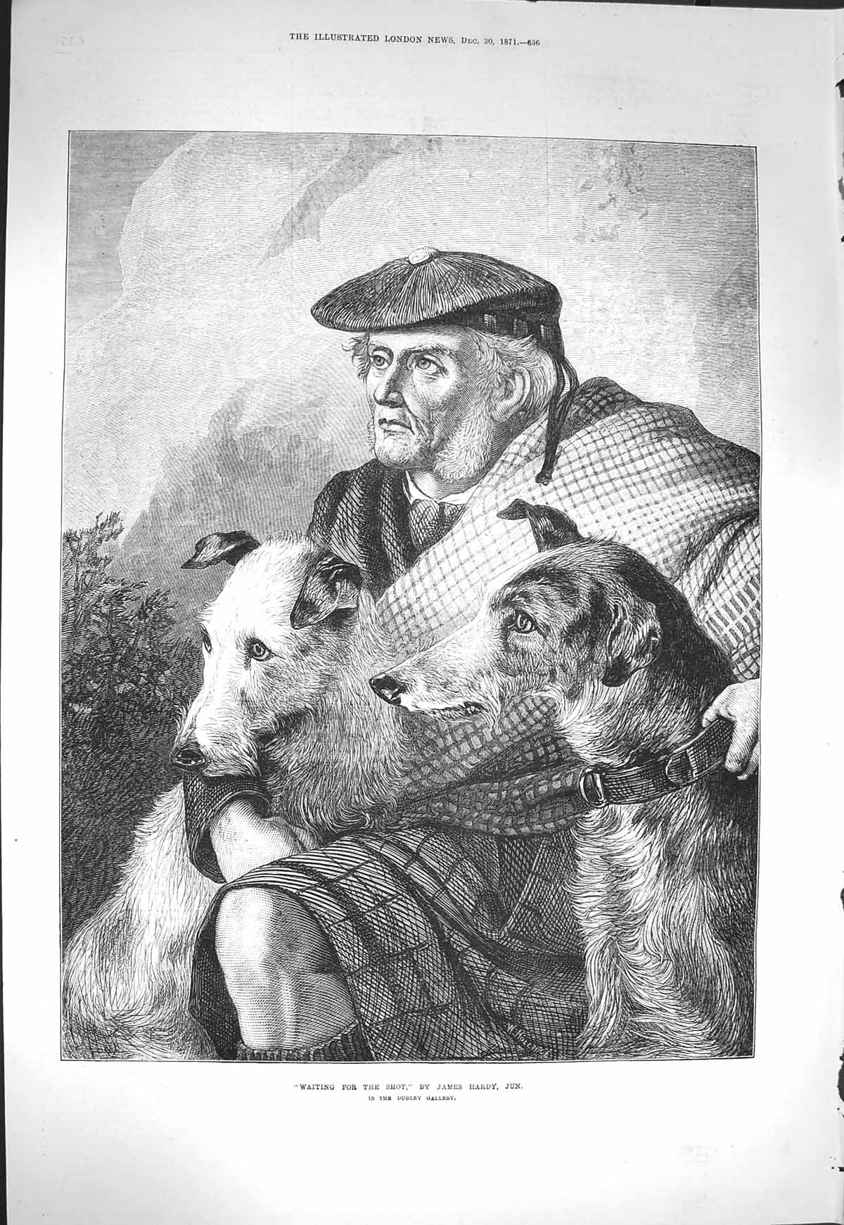 Original Old Antique Print 1871 Hunting Scene Man Dogs Scotland Mountain 19th