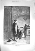 Original Old Antique Print 1871 Tomb Anniversary Death Children Praying Huard