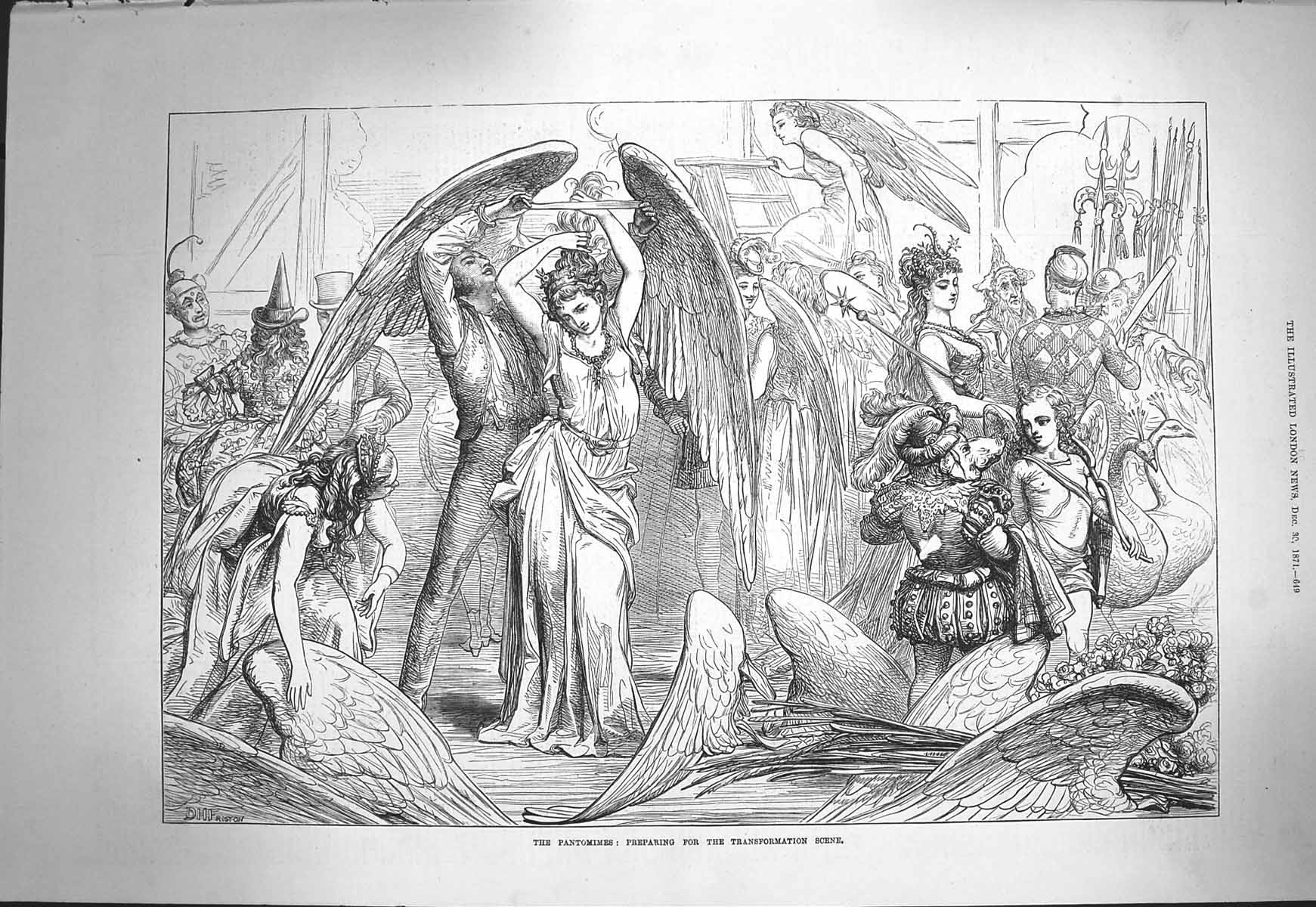 Original Old Antique Print 1871 Christmas Pantomimes Transformation Scene 19th