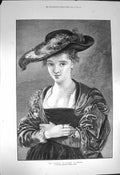 Original Old Antique Print 1872 Portrait Chapeau De Paille Lady Woman Rubens