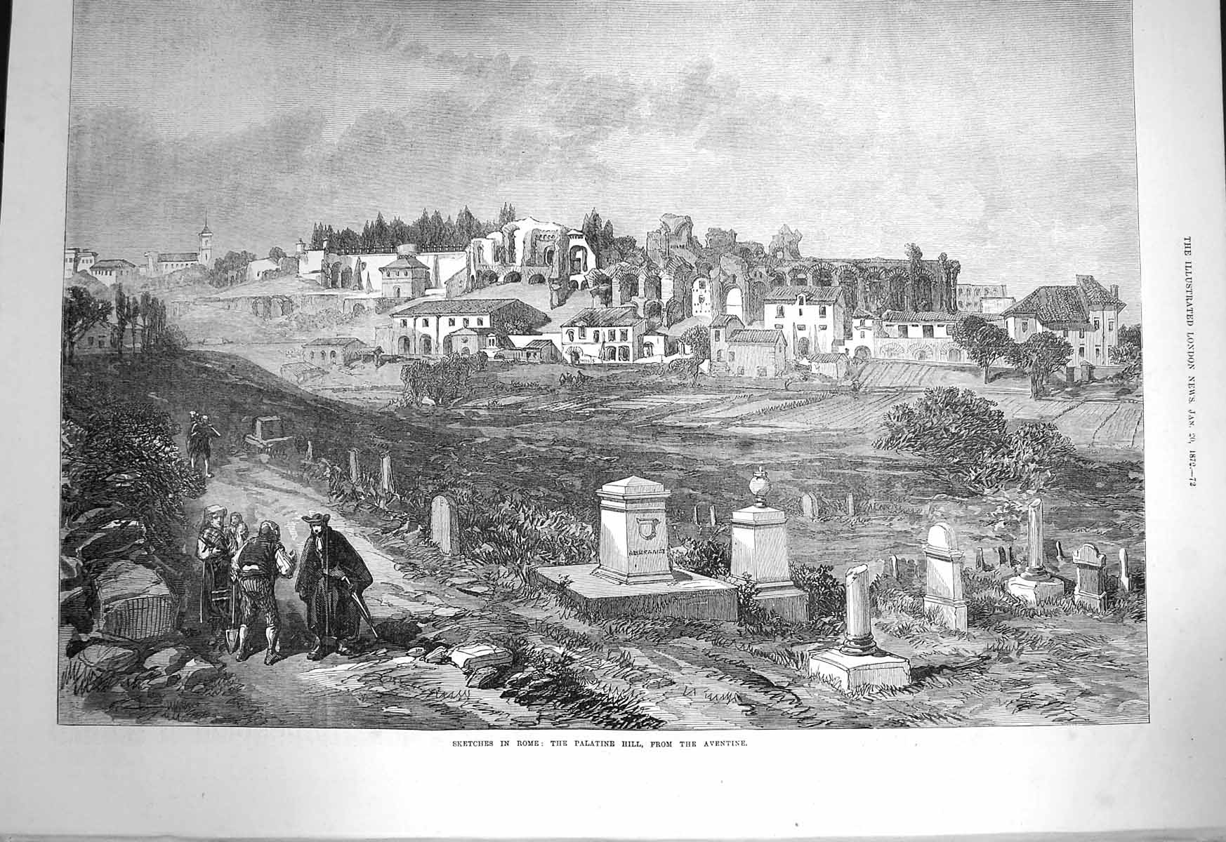 Old Antique Print 1872 Rome Palatine Hill Aventine Wall Romulus Mugonia 19th