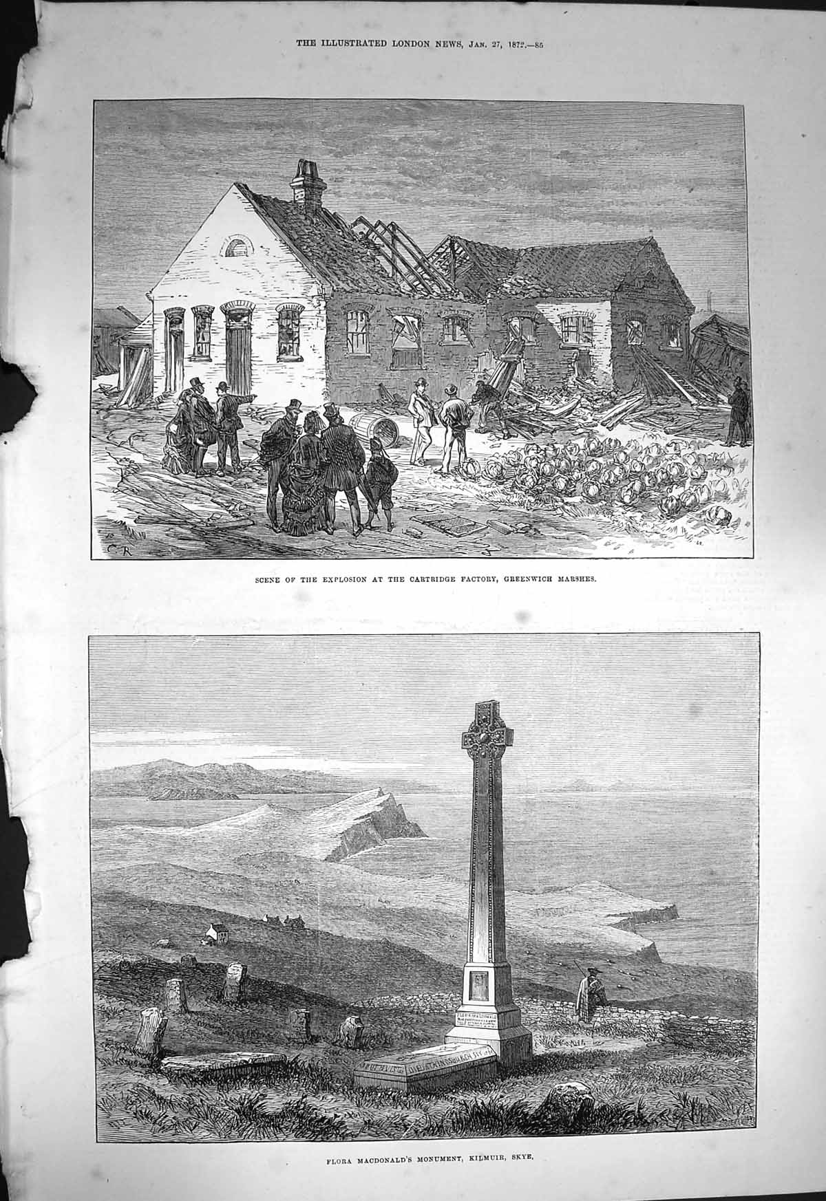 Original Old Antique Print 1872 Cartridge Factory Greenwich Flora Macdona 19th