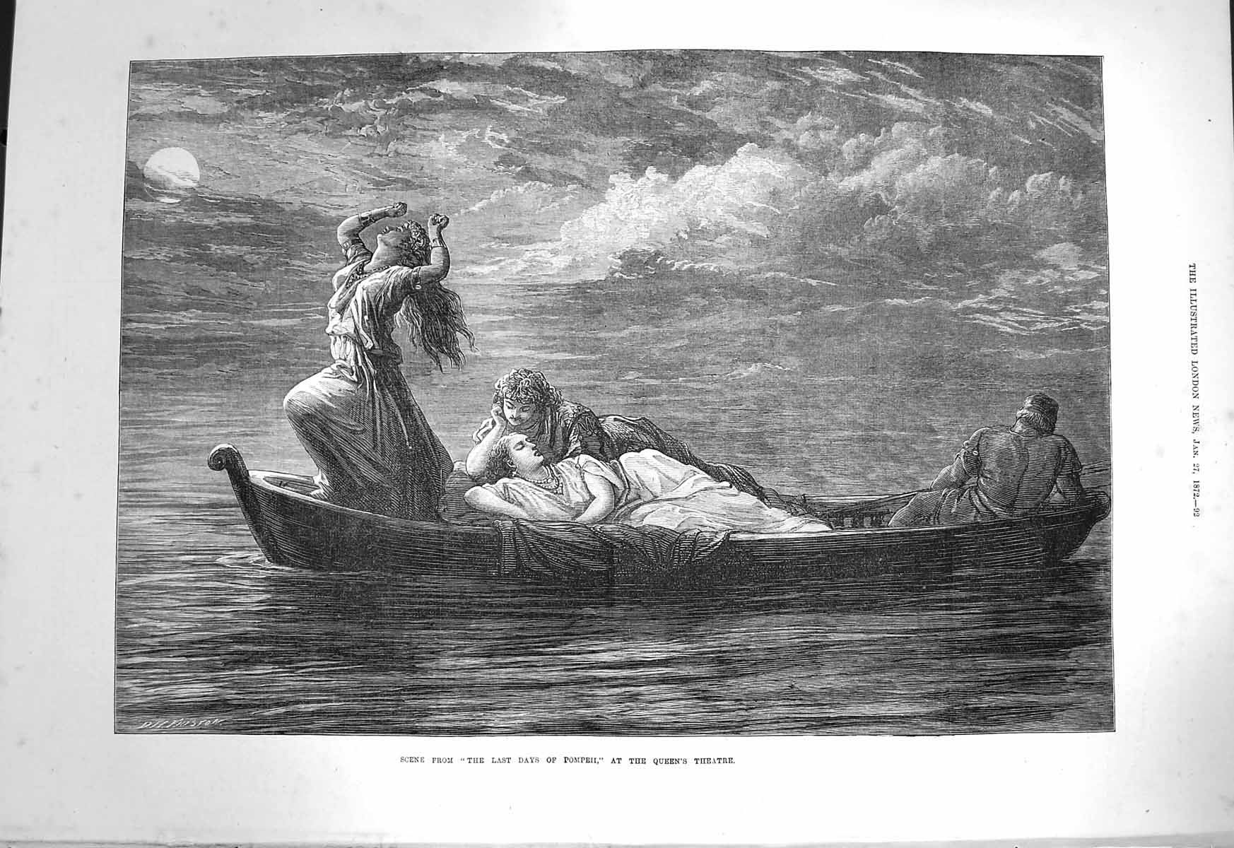 Original Old Antique Print 1872 Scene Last Days Pompeii Queen'S Theatre 19th