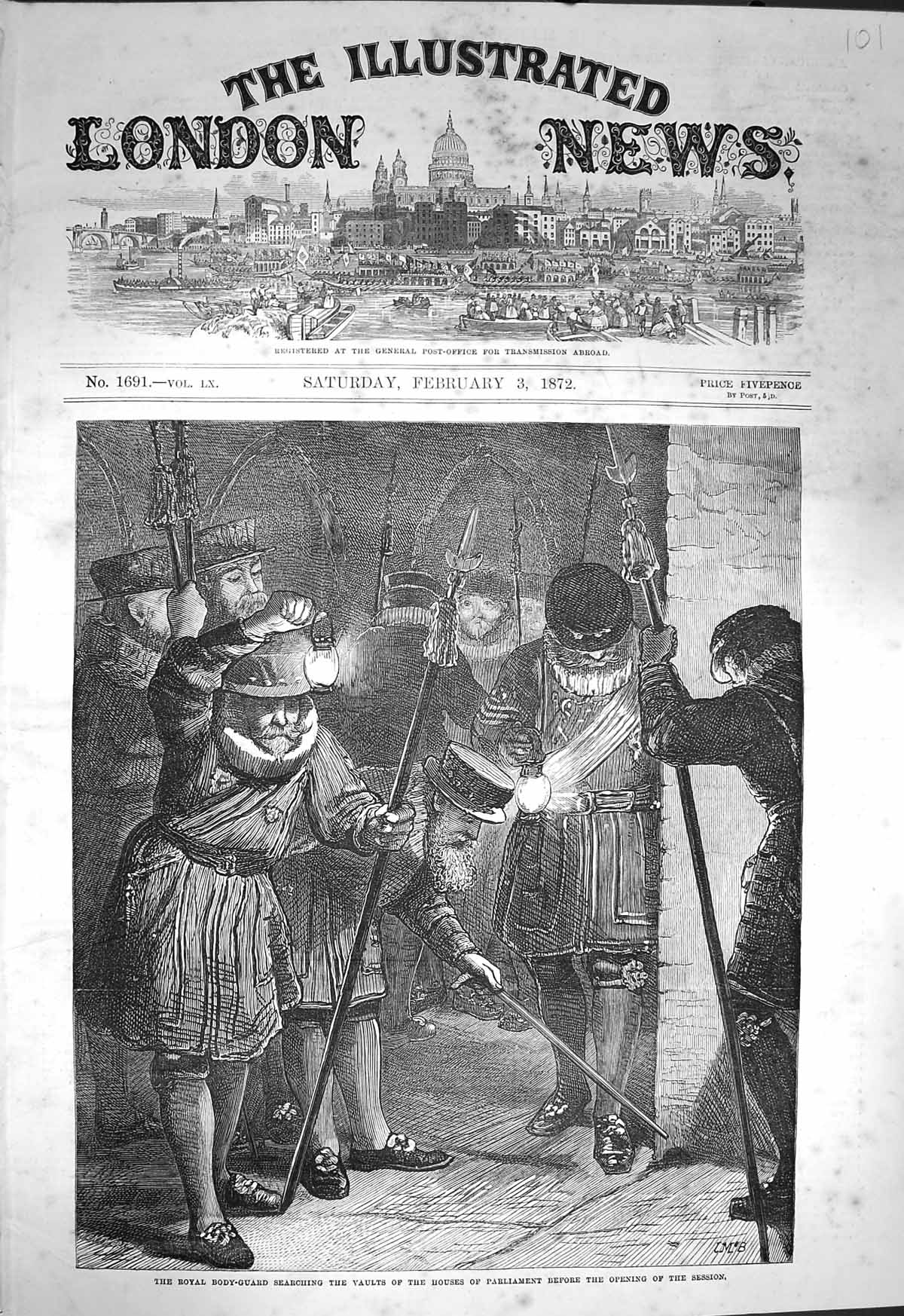 Original Old Antique Print 1872 Royal Body Guard Houses Parliament Vaults 19th