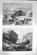Old Antique Print 1872 Railway Train Crash Antibes France Fall Rock Nice 19th
