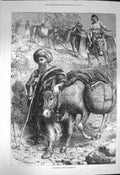 Original Old Antique Print 1872 Fruit Sellers Jerusalem Donkey Webb Victorian