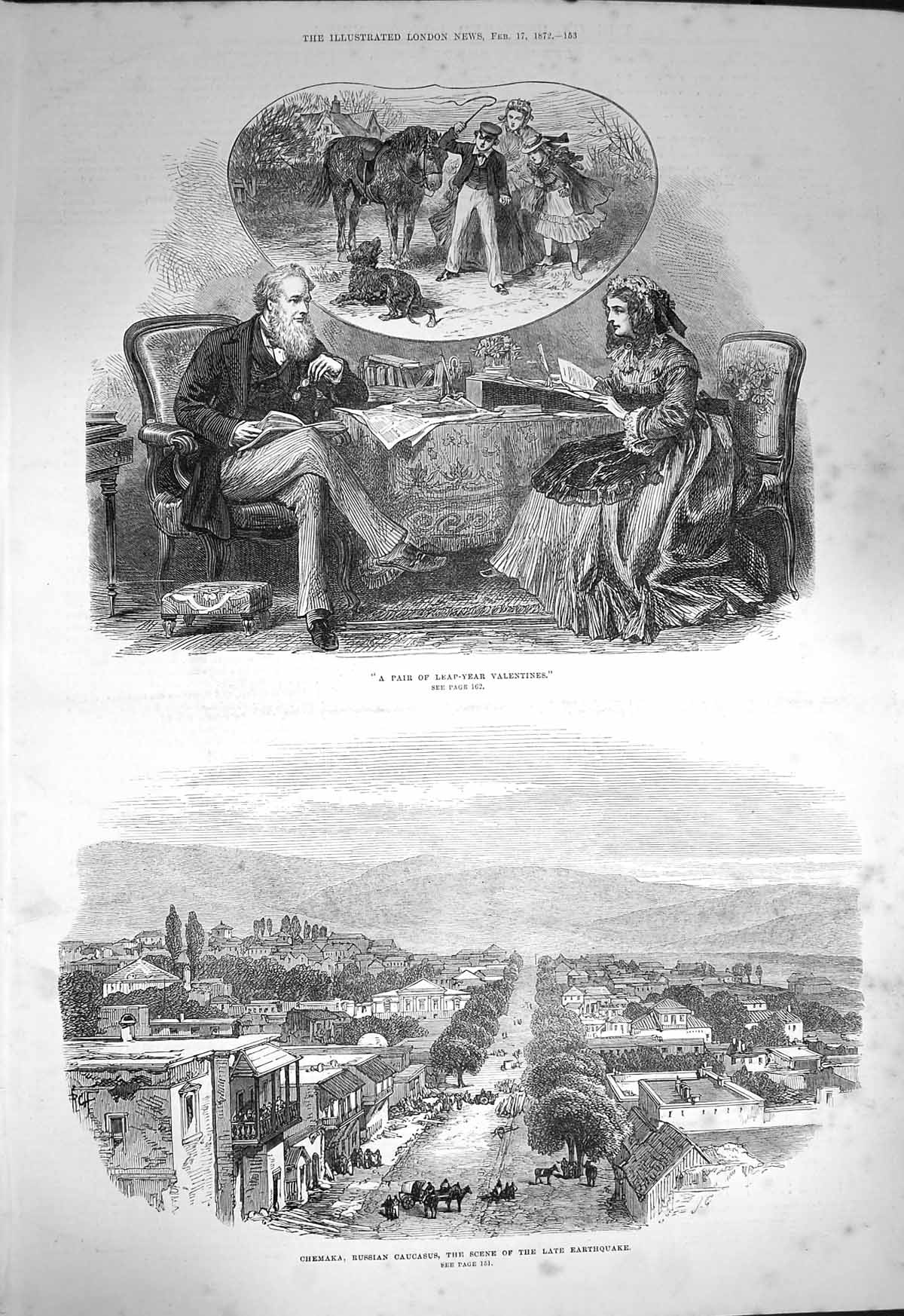 Old Antique Print 1872 Valentines Chemaka Schemaka Circassia Earthquake 19th