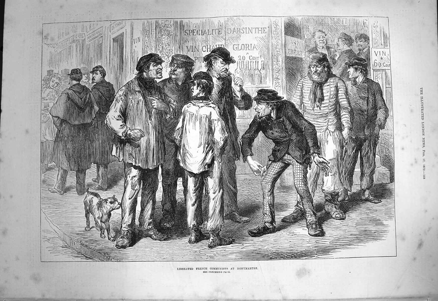 Original Old Antique Print 1872 Liberated French Communists Montmartre 19th
