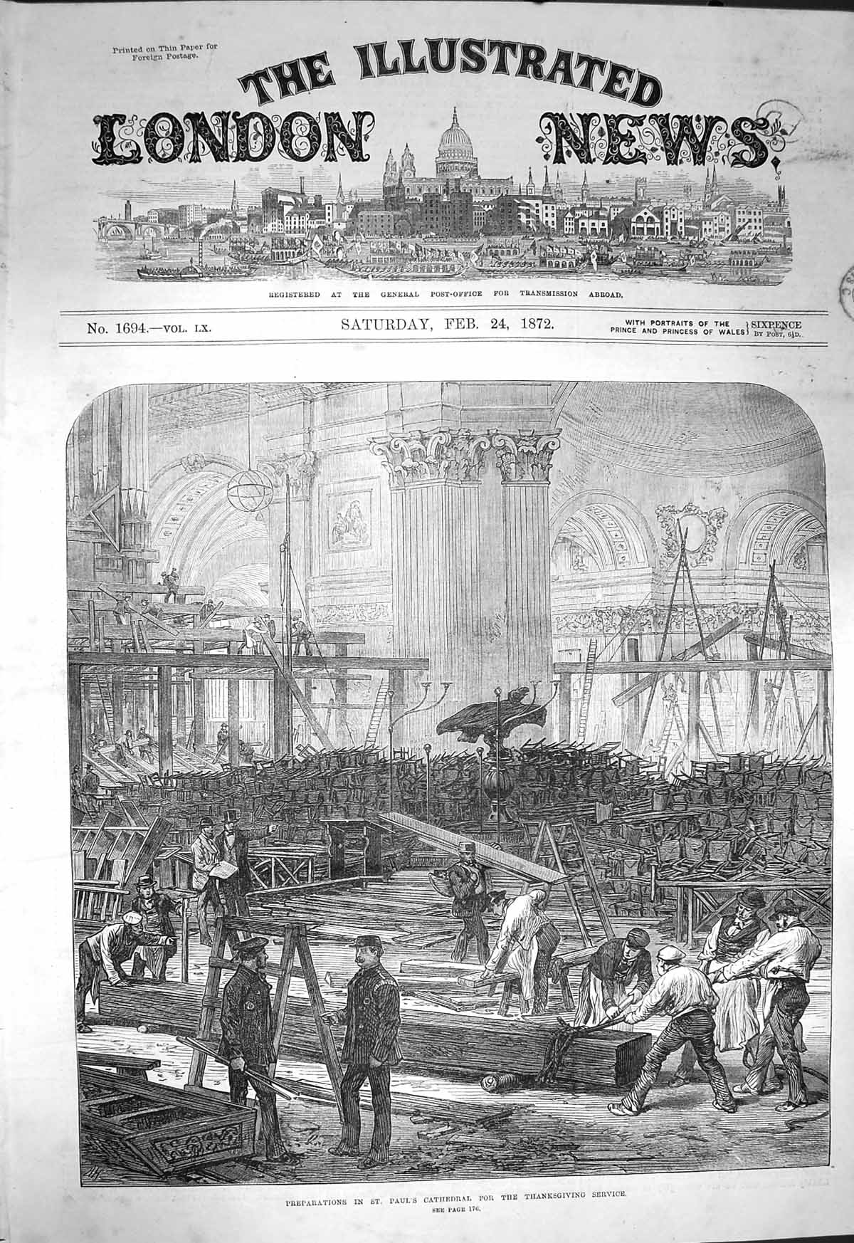 Old Antique Print 1872 St. Paul'S Cathedral Thanksgiving Day Preparations 19th