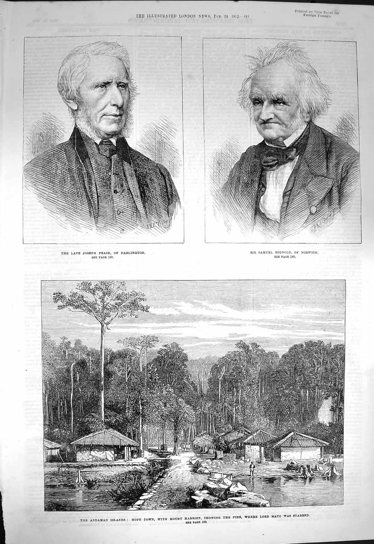 Original Old Antique Print 1872 Joseph Pease Samuel BignAndaman Hope Lord Mayo