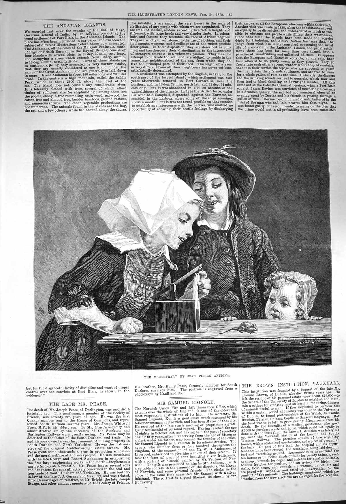 Original Old Antique Print 1872 Mouse-Trap Children Pierre Antigna Victorian