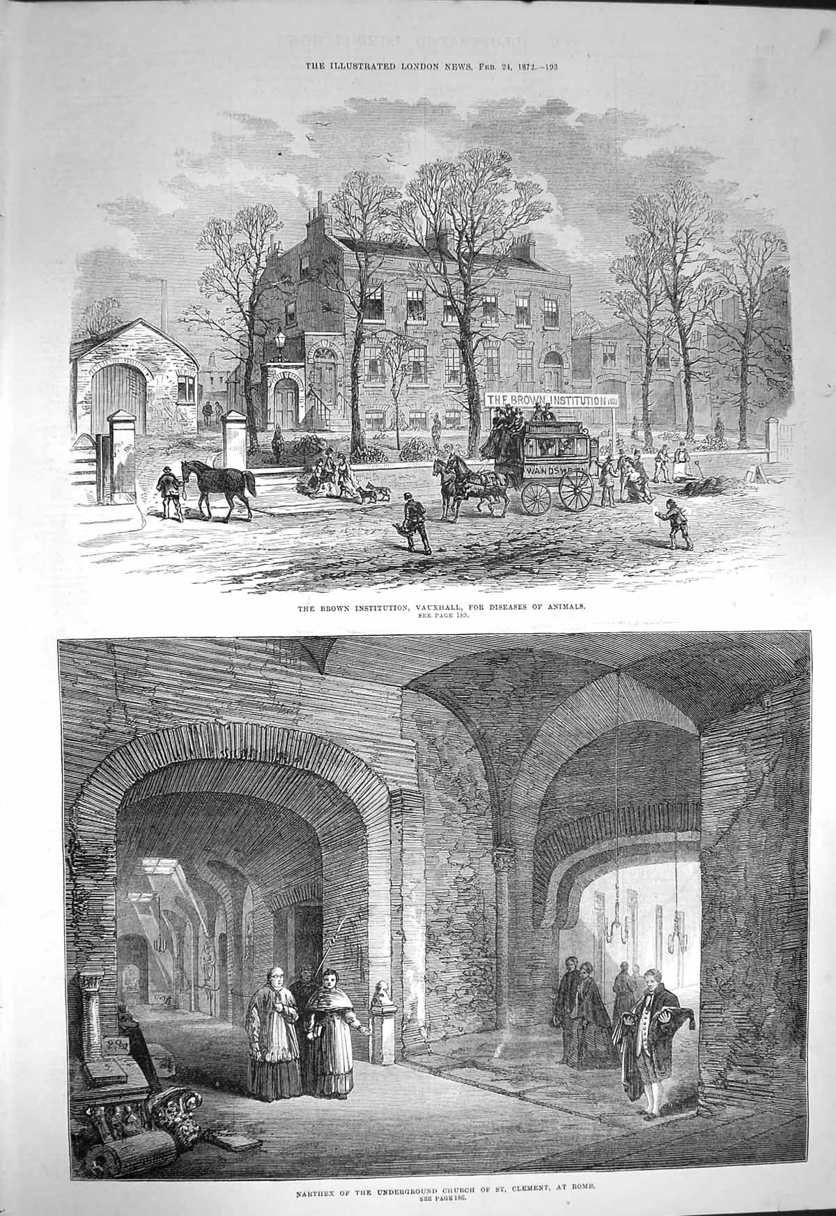 Antique Old Print *3658 1872 Brown Institution Vauxhall Narthex Church Rome