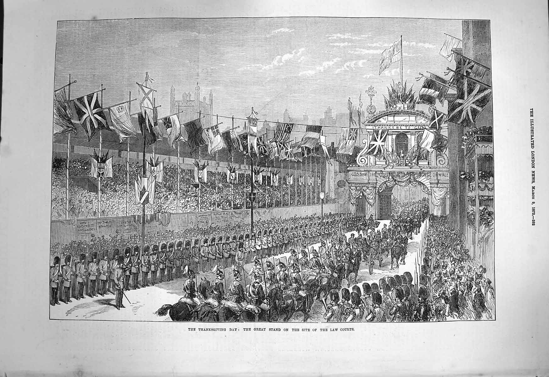 Old Antique Print 1872 Thanksgiving Day Law Courts Green Park Temple Bar 19th