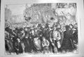Original Old Antique Print 1872 Thanksgiving Day Crowd People Rough Corner 19th