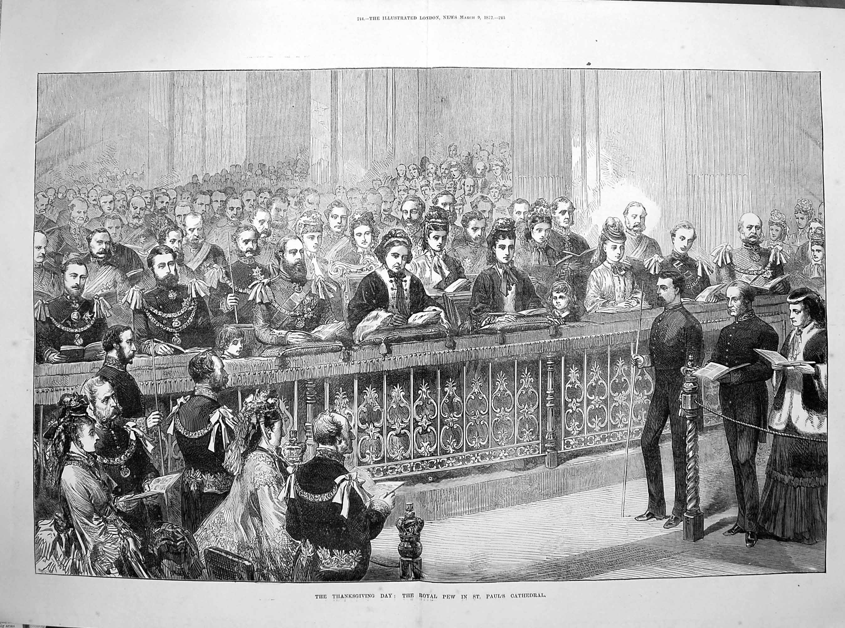 Original Old Antique Print 1872 Thanksgivig Day Royal Pew St. Paul'S Cathedral