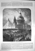 Old Antique Print 1872 Thanksgiving Day St. Paul'S Cathedral Illumination 19th