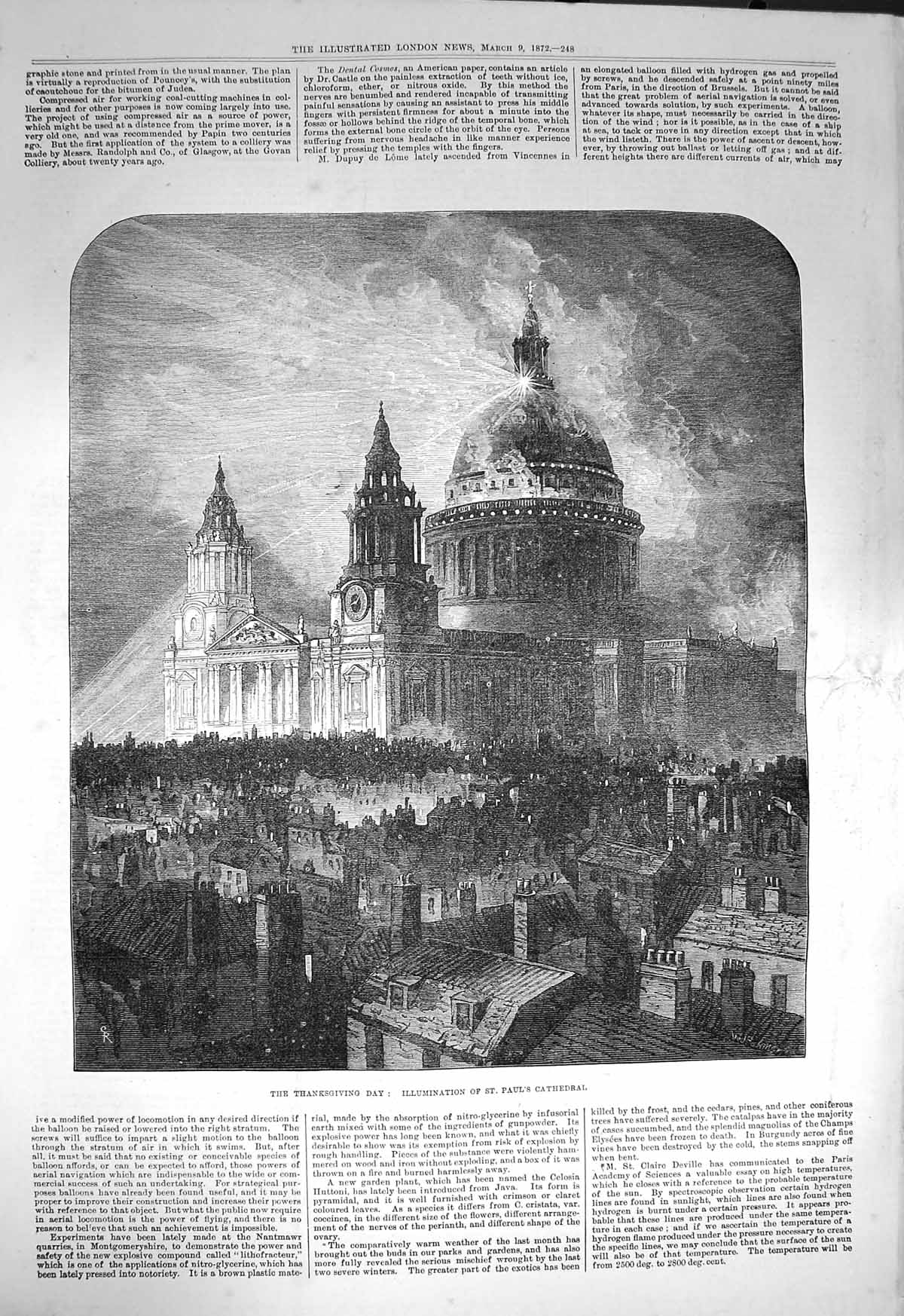 Old Antique Print 1872 Thanksgiving Day St. Paul'S Cathedral Illumination 19th
