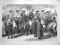 Original Old Antique Print 1872 Thanksgiving Day Lord Mayor Queen Temple Bar