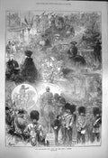 Original Old Antique Print 1872 Thanksgiving Day Siers Queen Procession London