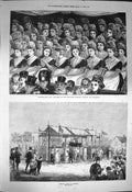 Original Old Antique Print 1872 Roasting Oxen Windsor Thanksgiving Day Hospital