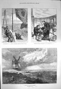 Original Old Antique Print 1872 St. Paul'S Thanksgiving Day Windmill Windy Day
