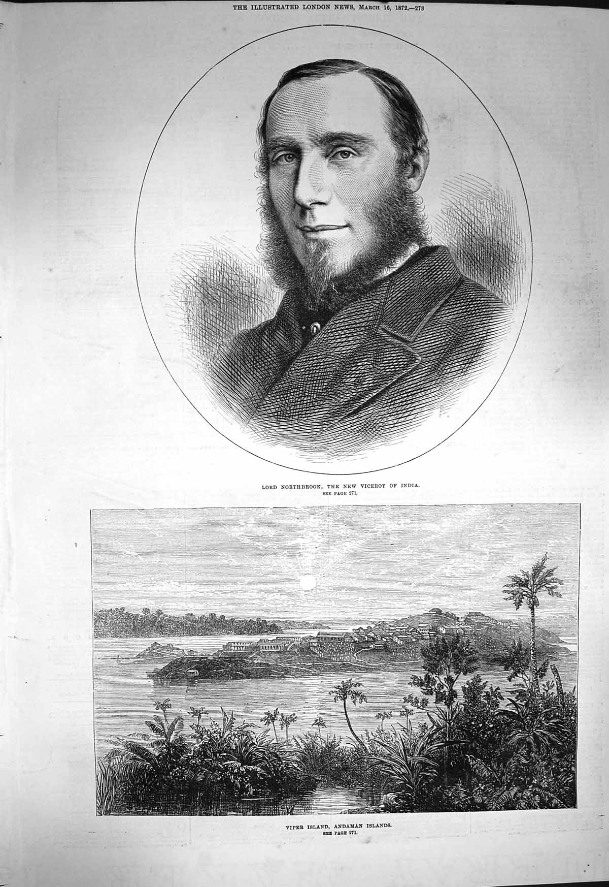 Old Antique Print 1872 Lord Northbrook Viceroy India Viper Island Andaman 19th