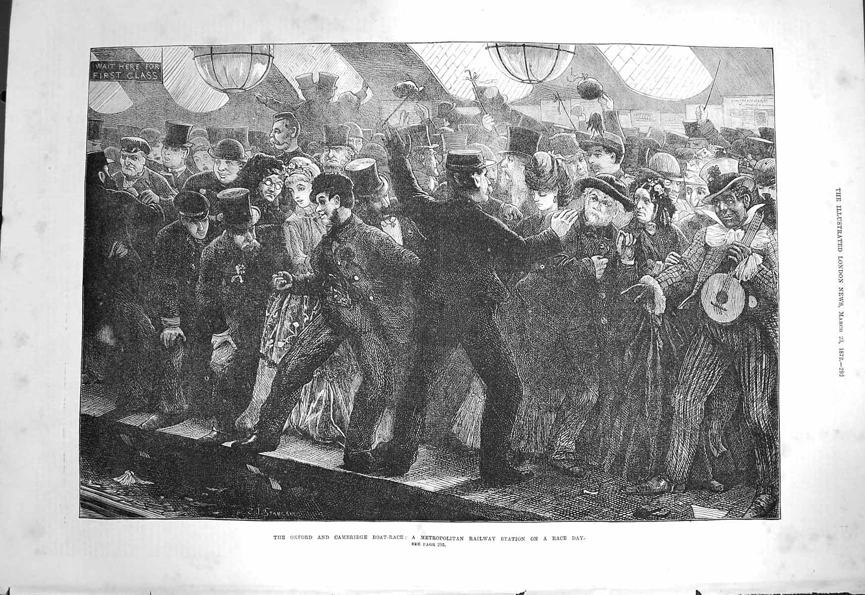 Original Old Antique Print 1872 Metropolitan Railway Station Oxford Boat Race