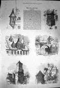 Original Old Antique Print 1872 Nuremberg Germany Architecture 19th