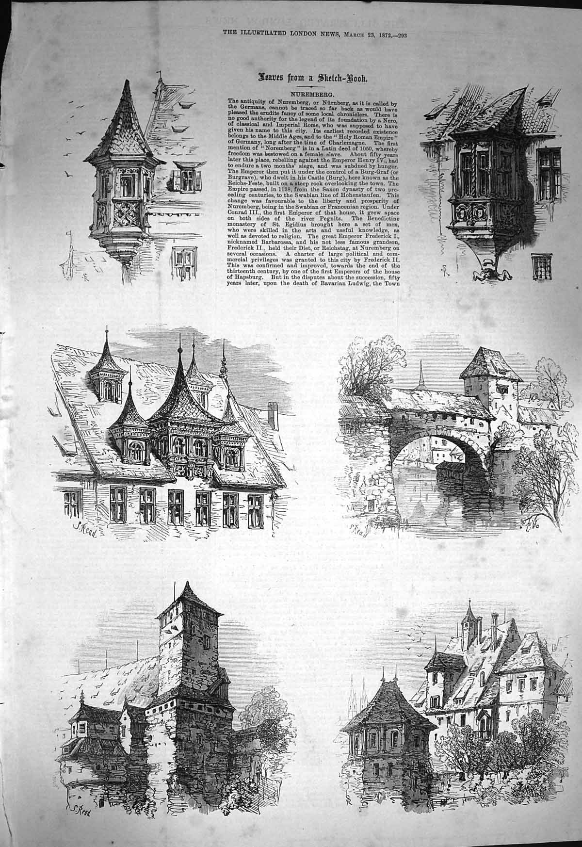 Original Old Antique Print 1872 Nuremberg Germany Architecture 19th