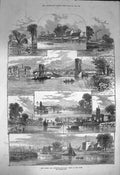 Old Antique Print 1872 Oxford Boat Race Hammersmith Bridge Corney Reach 19th