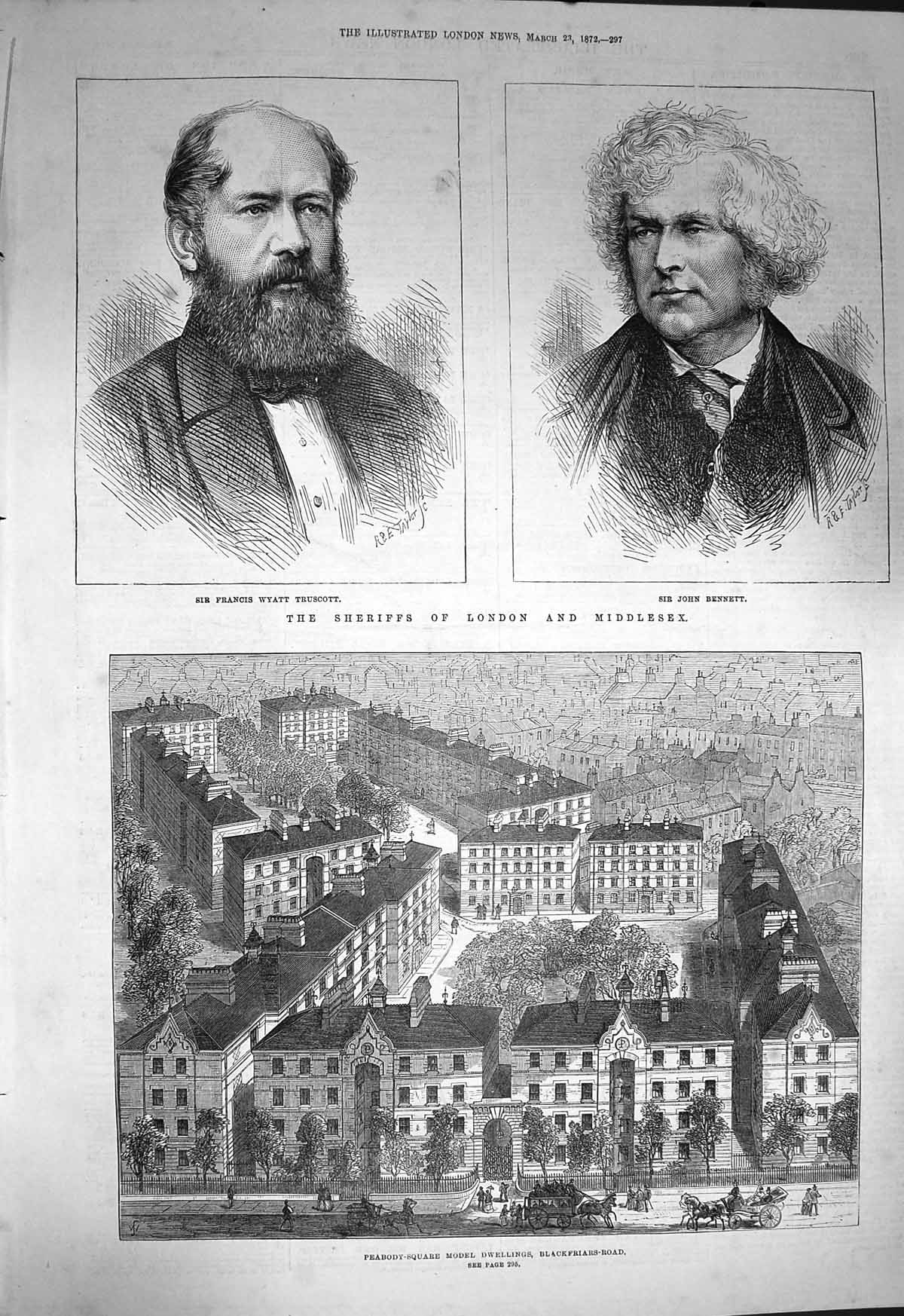 Old Antique Print 1872 Peabody Blackfriars Truscott John Bennett Sheriff 19th
