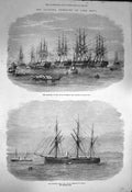 Original Old Antique Print 1872 Calcutta Ships River Hooghly Daphne Lord Mayo
