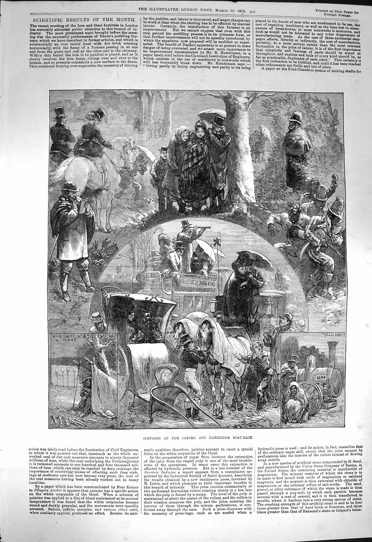 Original Old Antique Print 1872 Sketches Oxford Cambridge Boat Rac Victorian