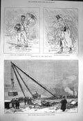 Old Antique Print 1872 Shears Chatham Extension Dockyard Boat Race Scene 19th