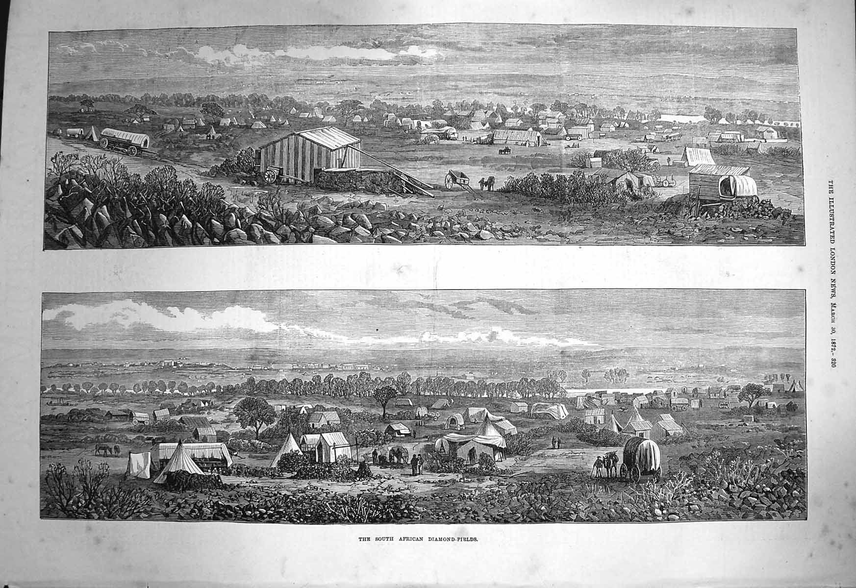 Original Old Antique Print 1872 South African Diamond Fields Mini 19th