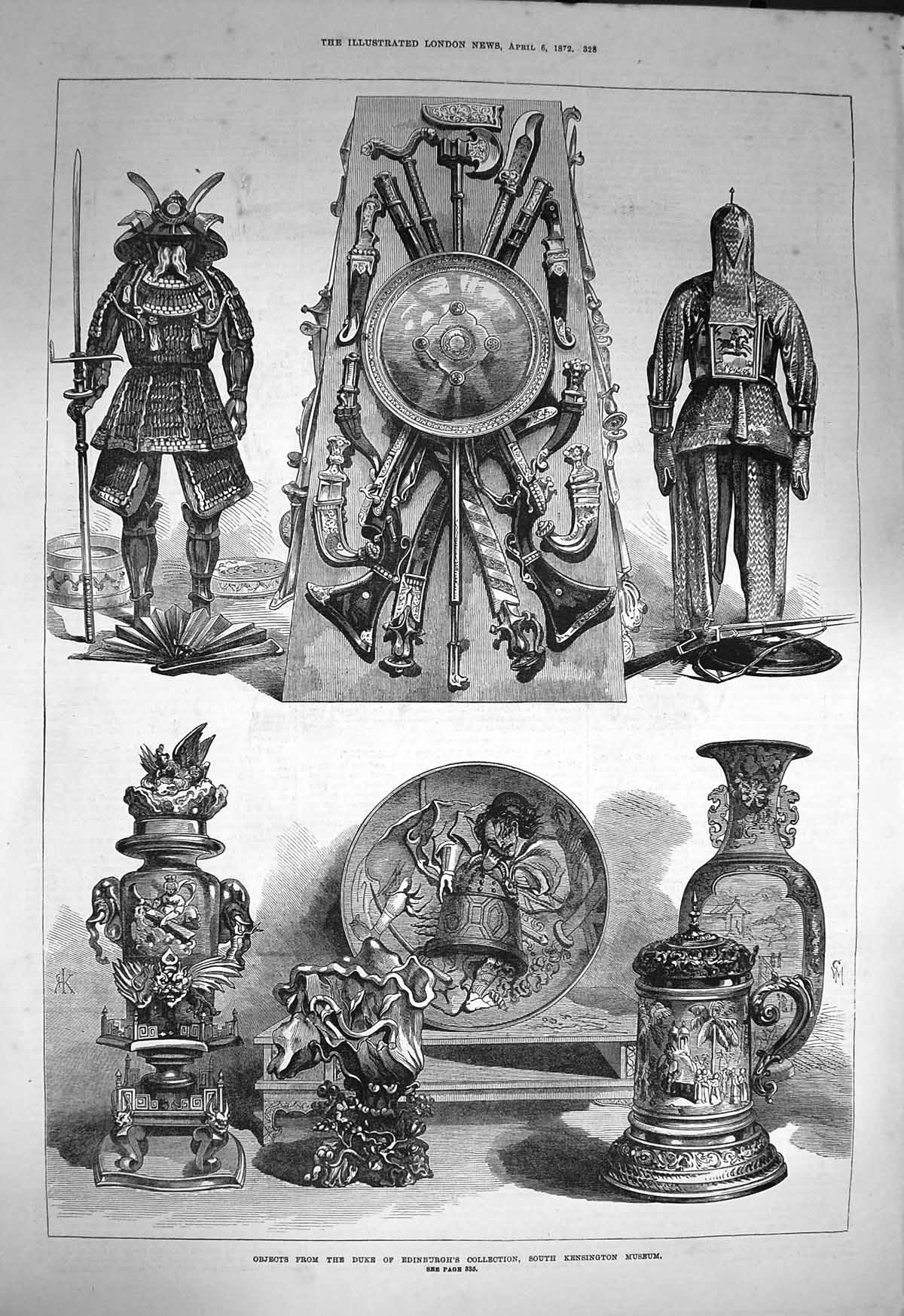 Original Old Antique Print 1872 Objects Duke Edinburgh Collection Kensington
