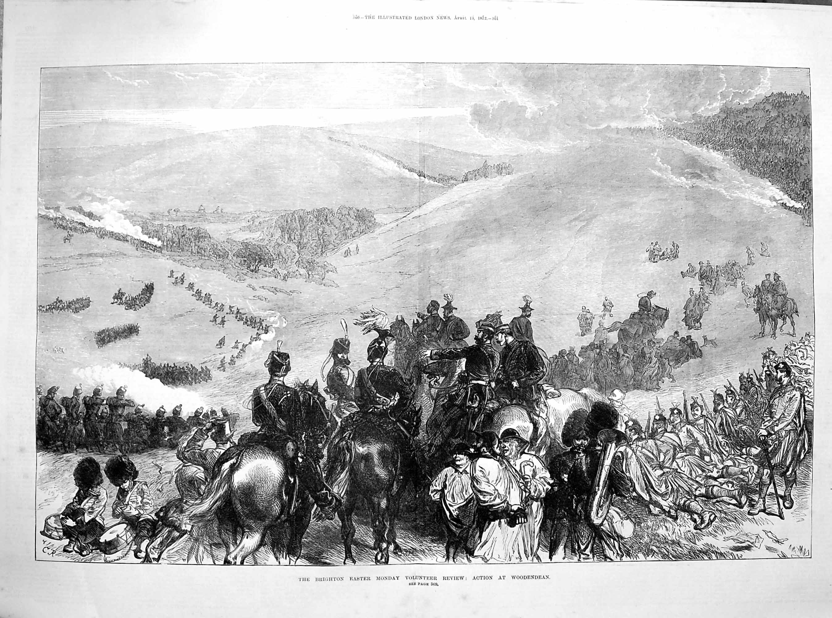 Original Old Antique Print 1872 Brighton Easter Volunteer Review Woodendean