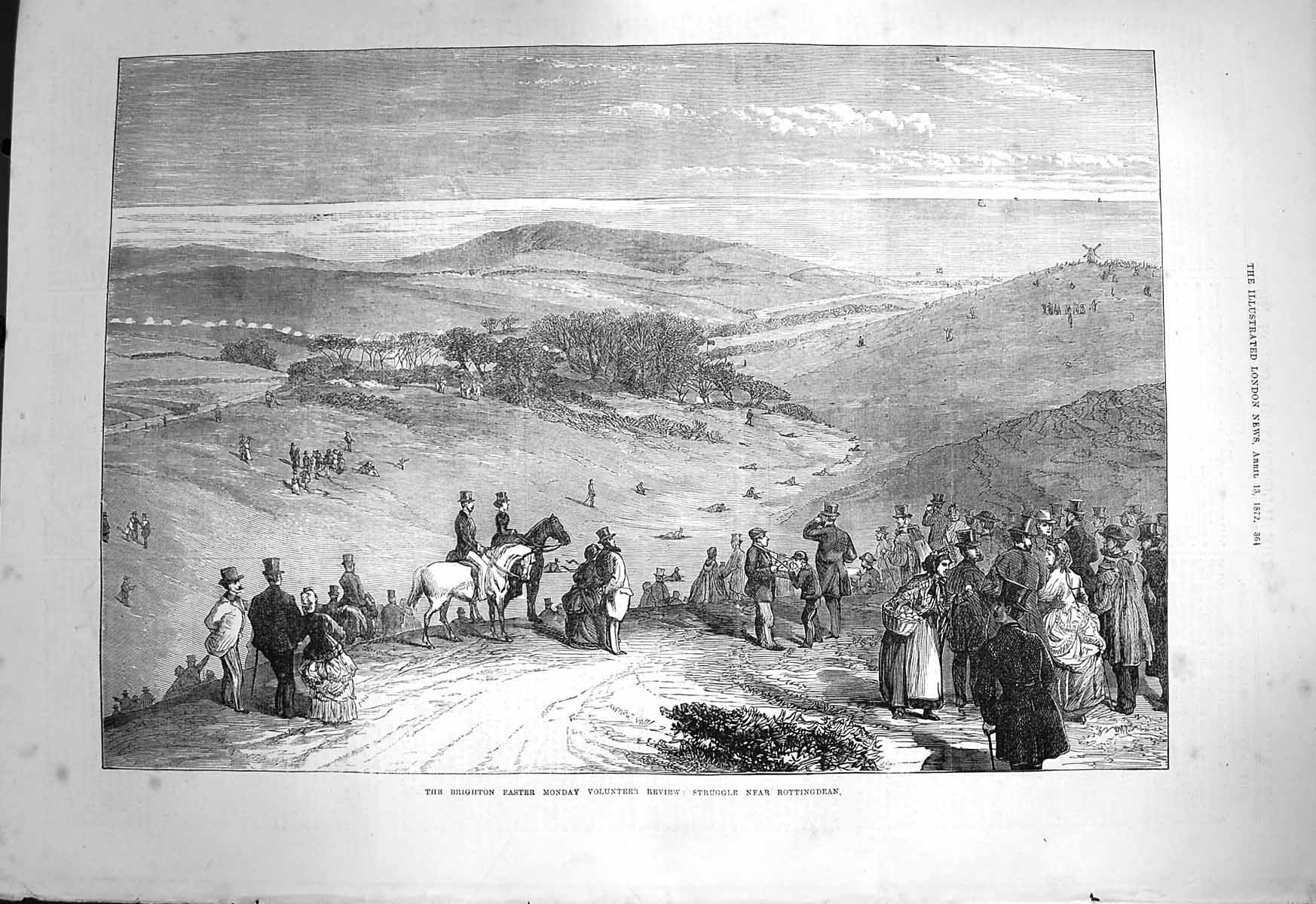 Original Old Antique Print 1872 Brighton Easter Monday Volunteer Rott Victorian