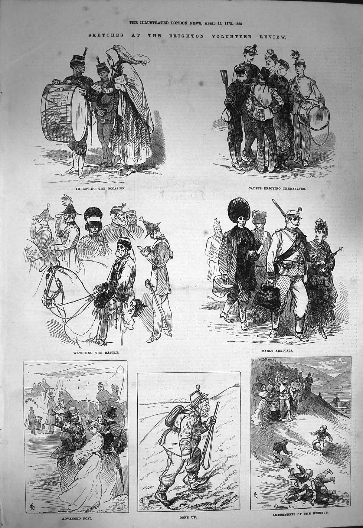 Original Old Antique Print 1872 Brighton Volunteer Review Siers Cadets War 19th