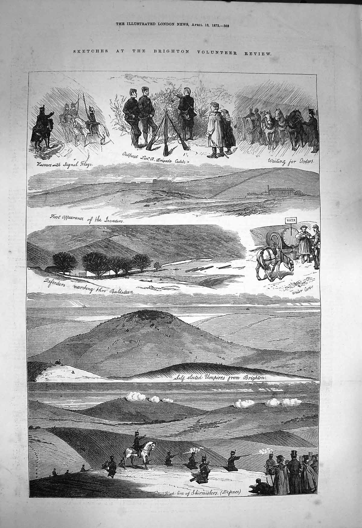 Original Old Antique Print 1872 Brighton Volunteer Review Siers War Victorian