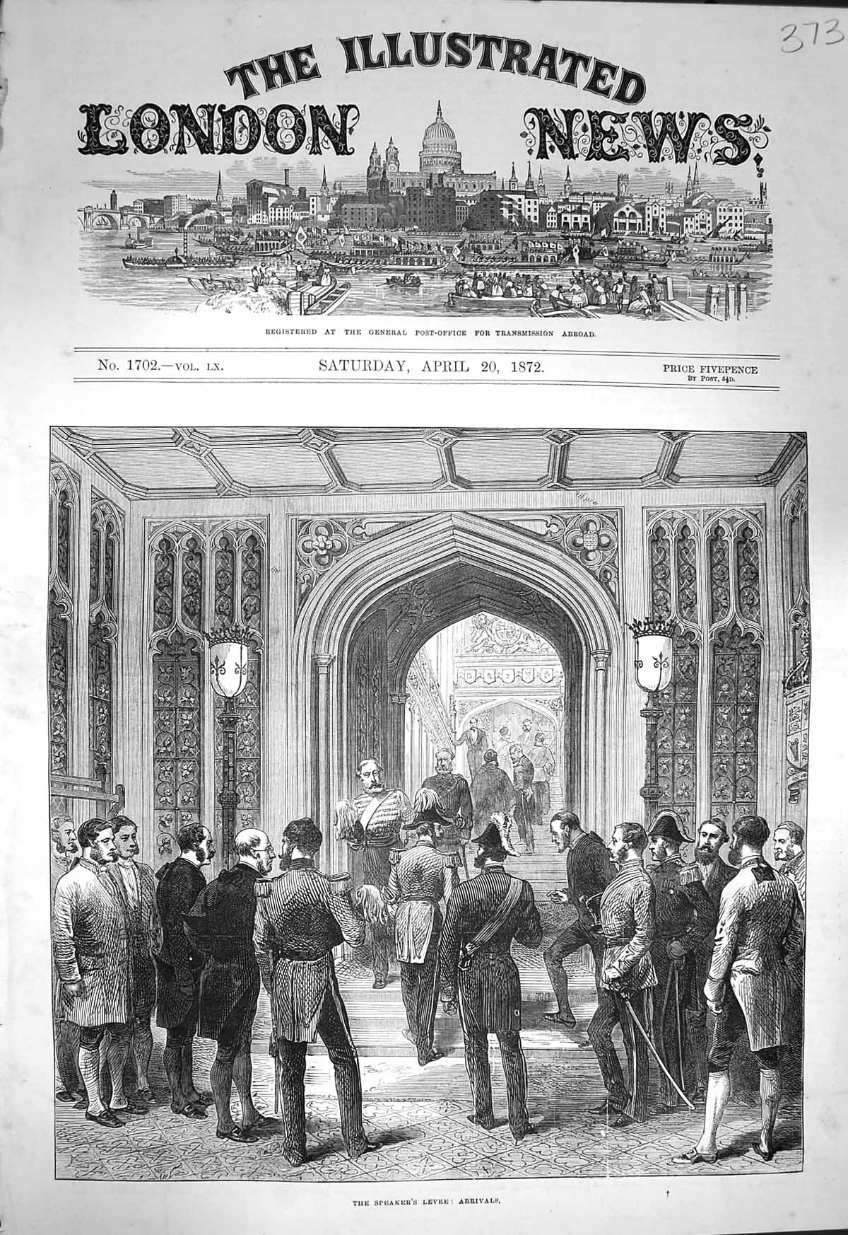 Original Old Antique Print 1872 Speaker'S Levee House Commons 19th